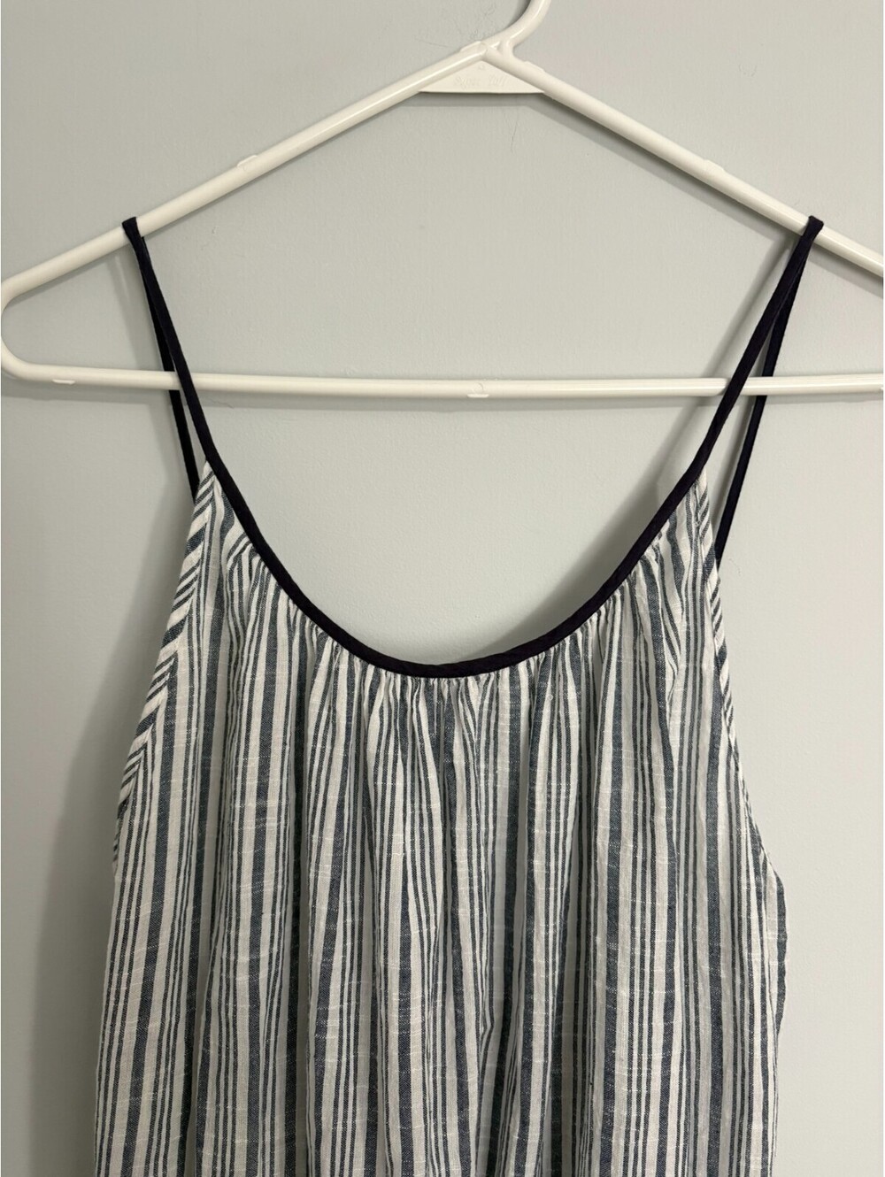Saks Fifth Avenue XL Maxi Sundress Airy Thin-Striped Navy White Cotton - Picture 2 of 10